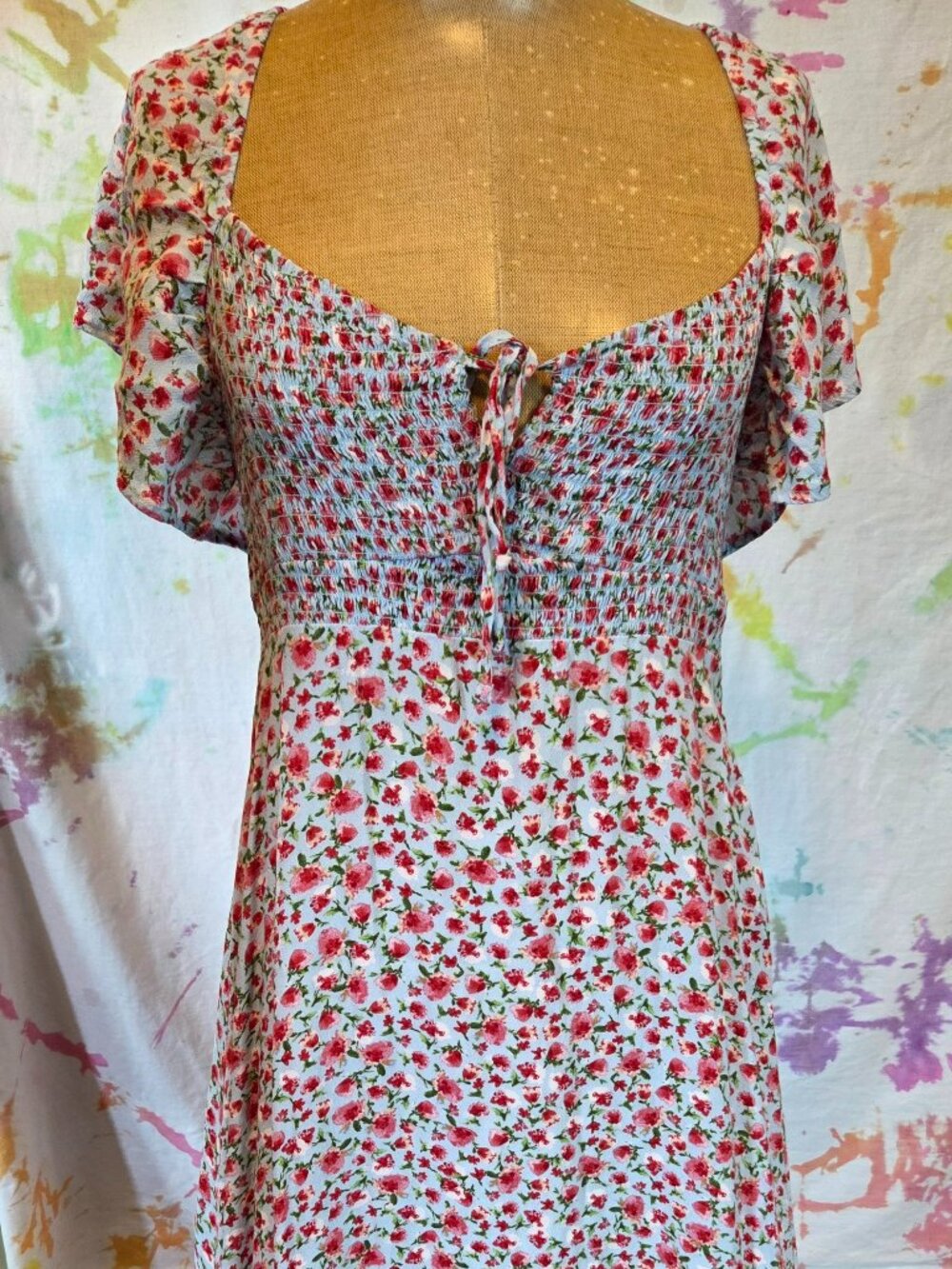 Zara Bitsy Floral Jardin Print Milkmaid Midi Dress - Light Blue